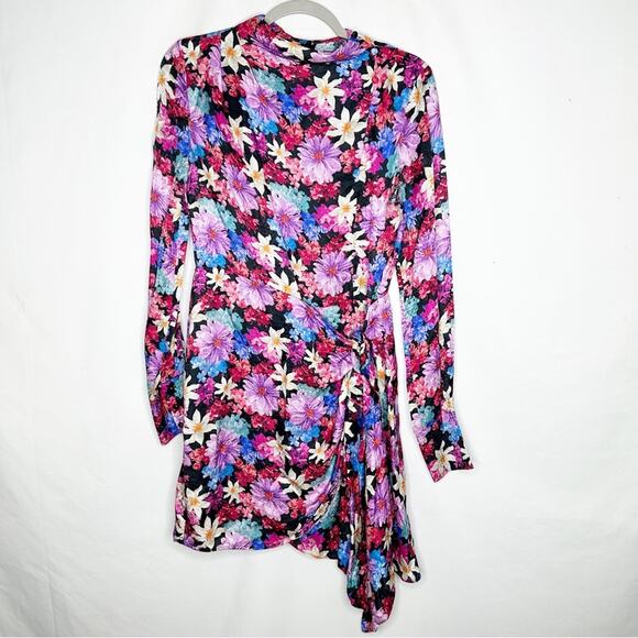 PINKO Floral Sleeved Sheath Mini Silk Dress in Size Large (44) - Picture 2 of 8
